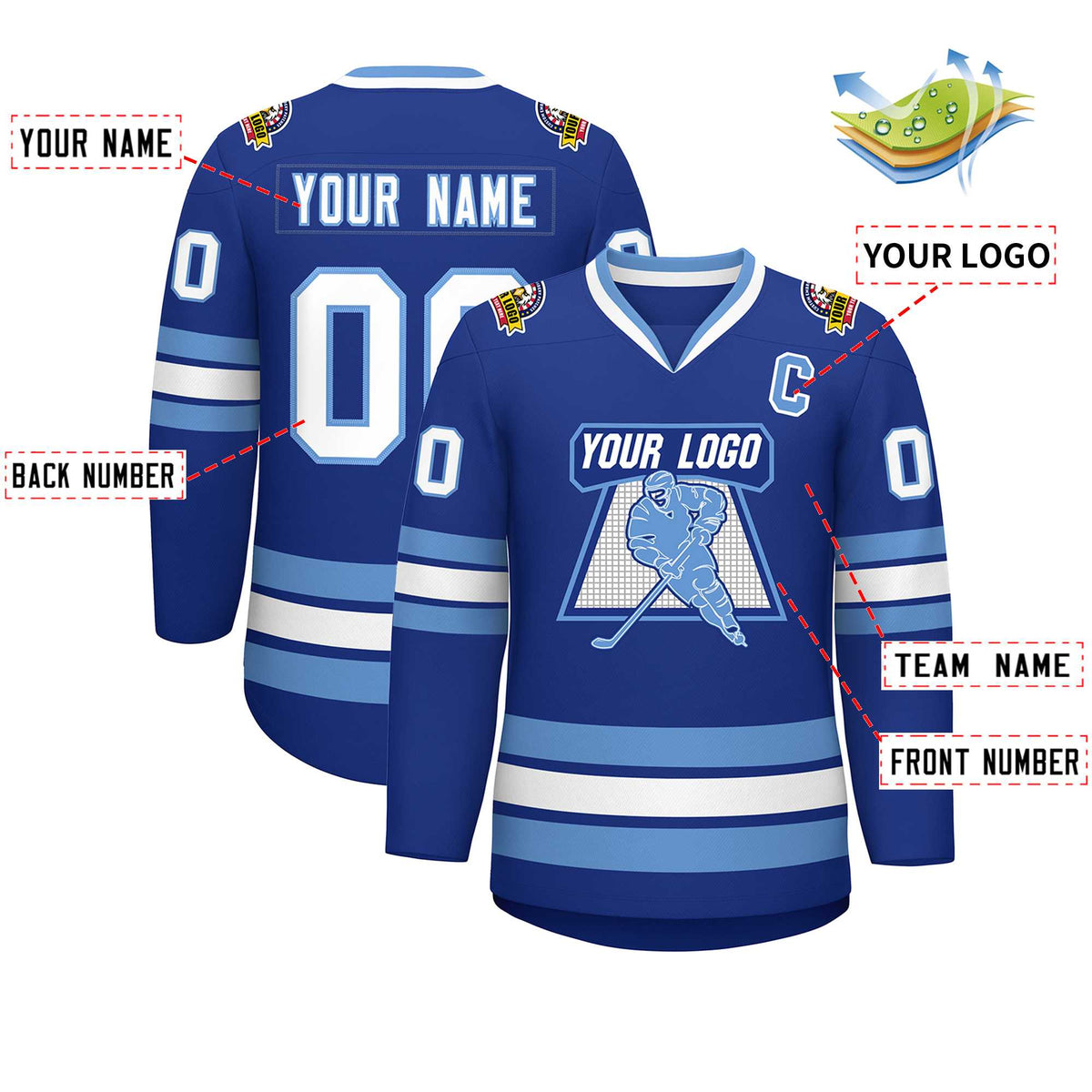 Custom Royal White-Light Blue Classic Style Hockey Jersey