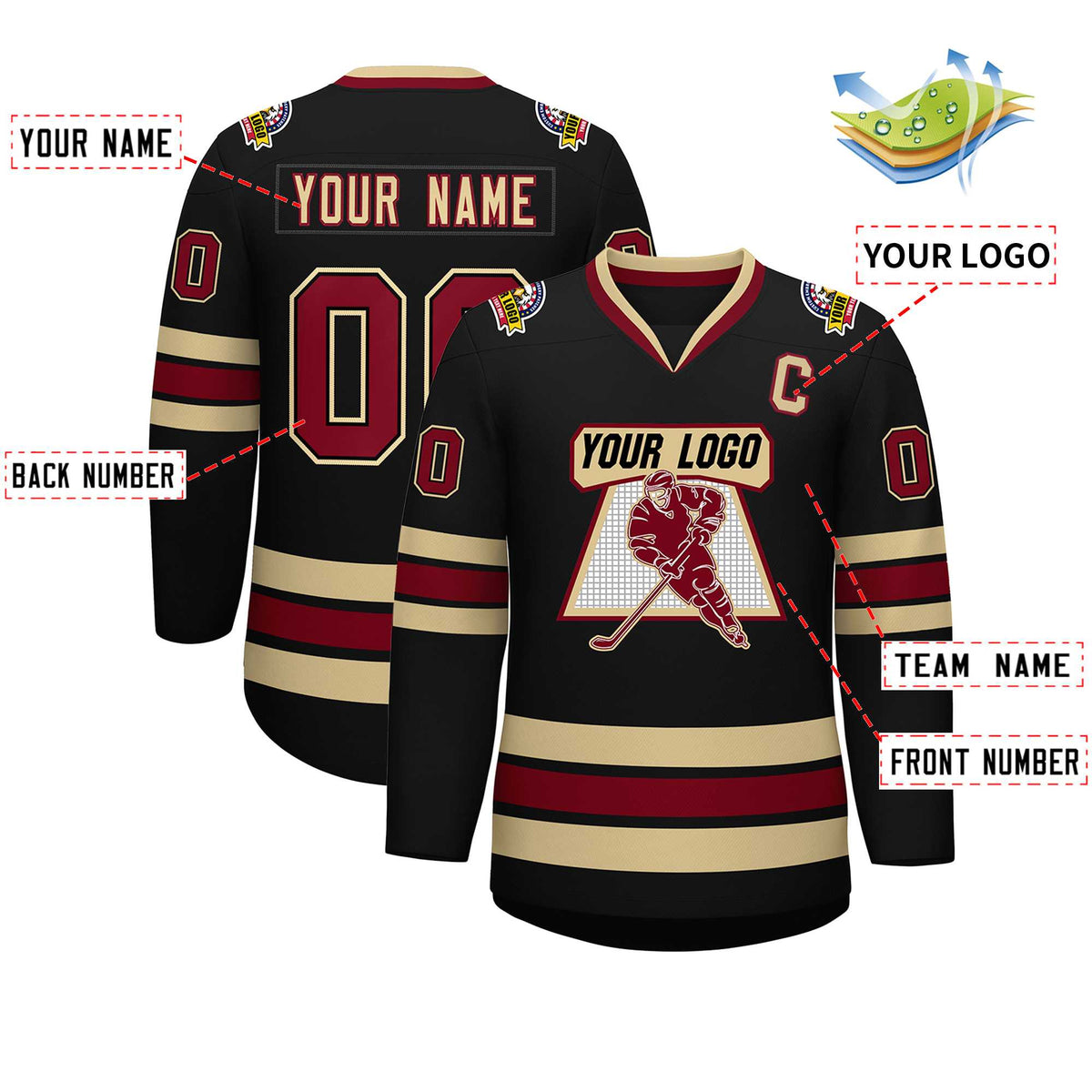 Custom Black Crimson-Black Classic Style Hockey Jersey