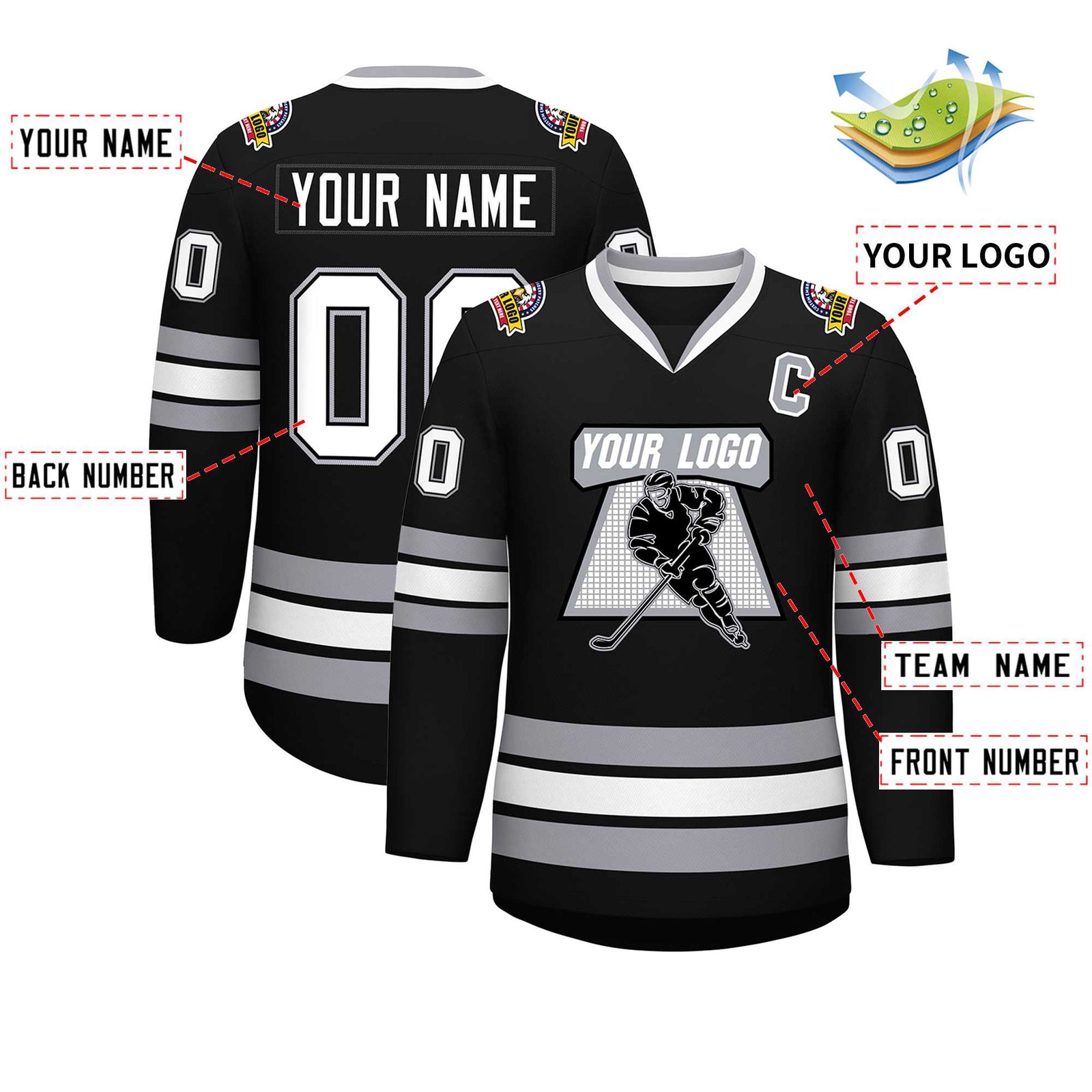 Custom Black White Black-Gray Classic Style Hockey Jersey