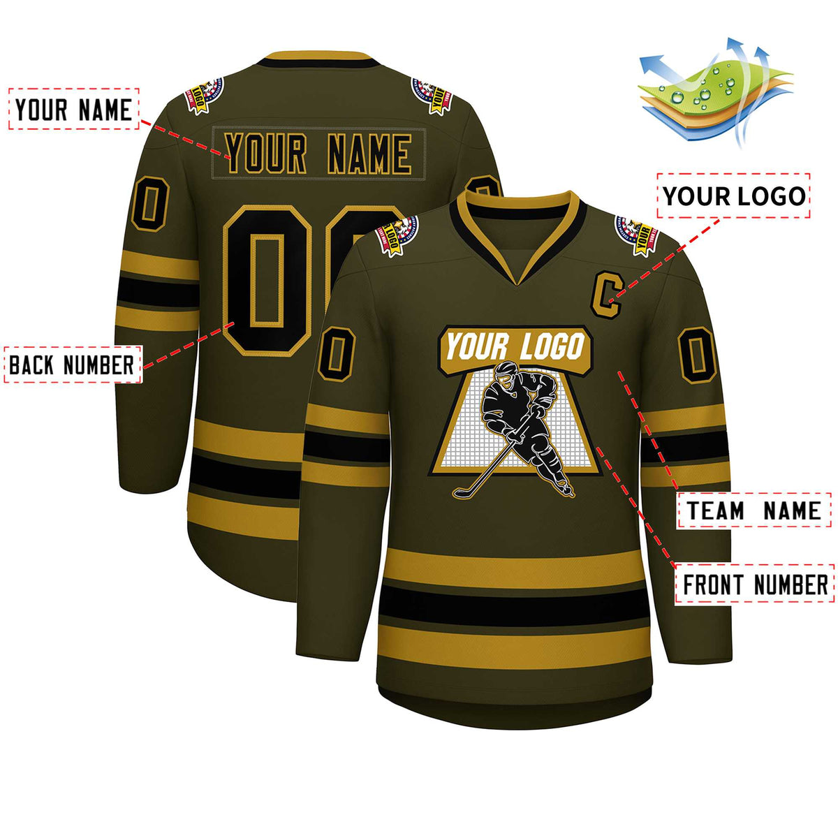 Custom Olive Black-Old Gold Classic Style Hockey Jersey