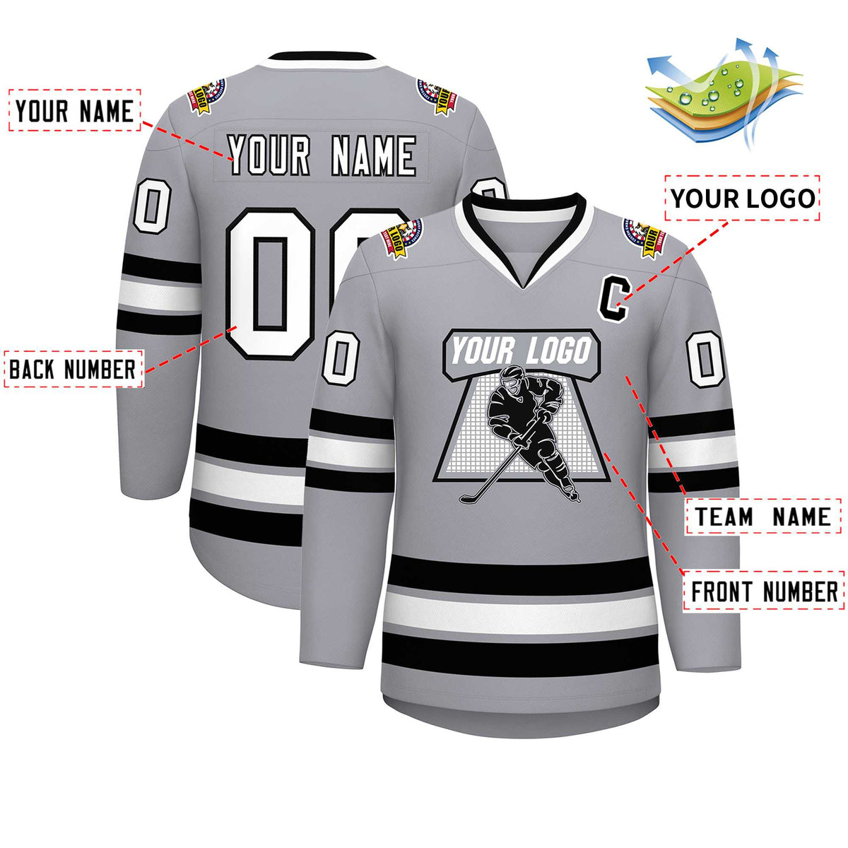 Custom Gray White-Black Classic Style Hockey Jersey