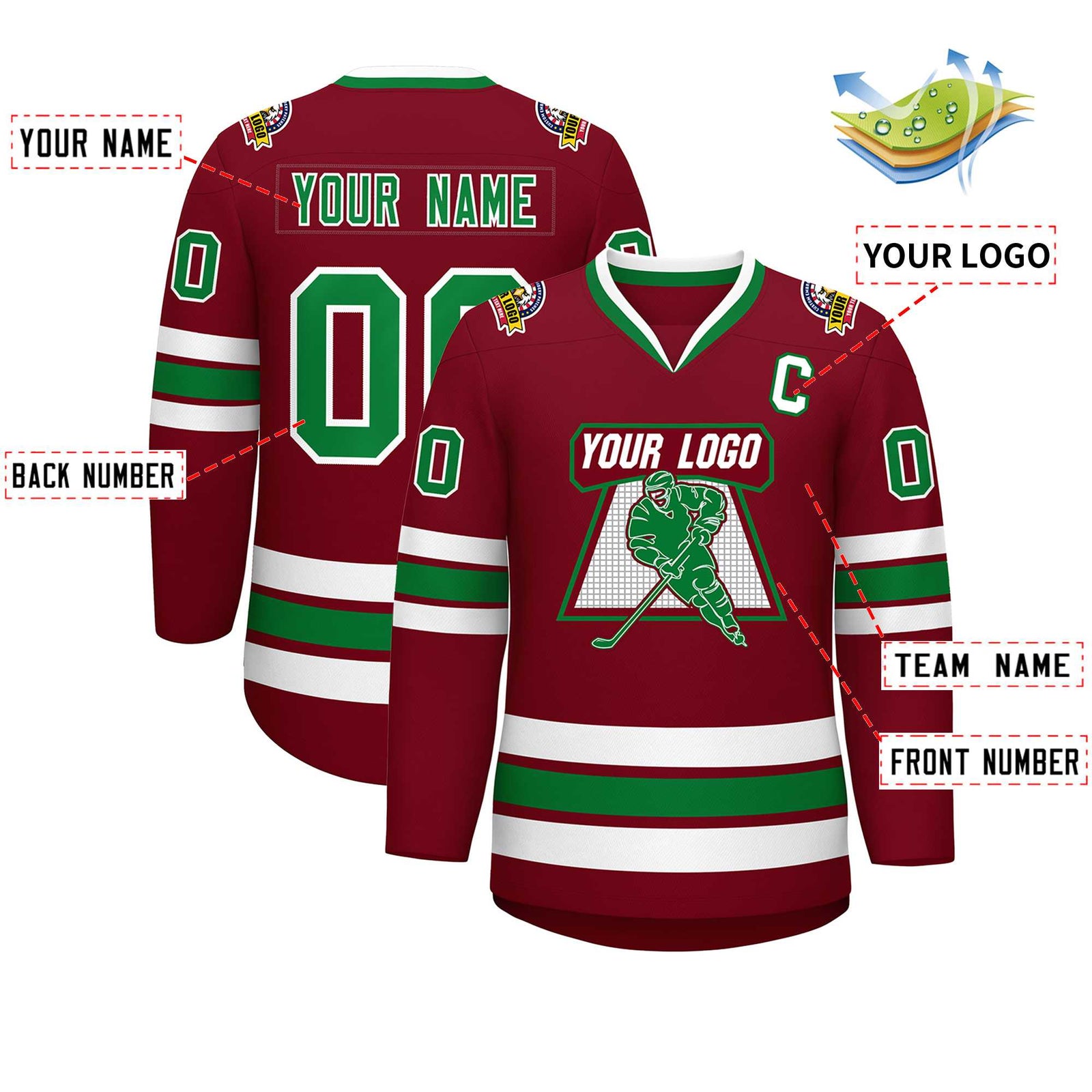 Custom Crimson Kelly Green-White Classic Style Hockey Jersey