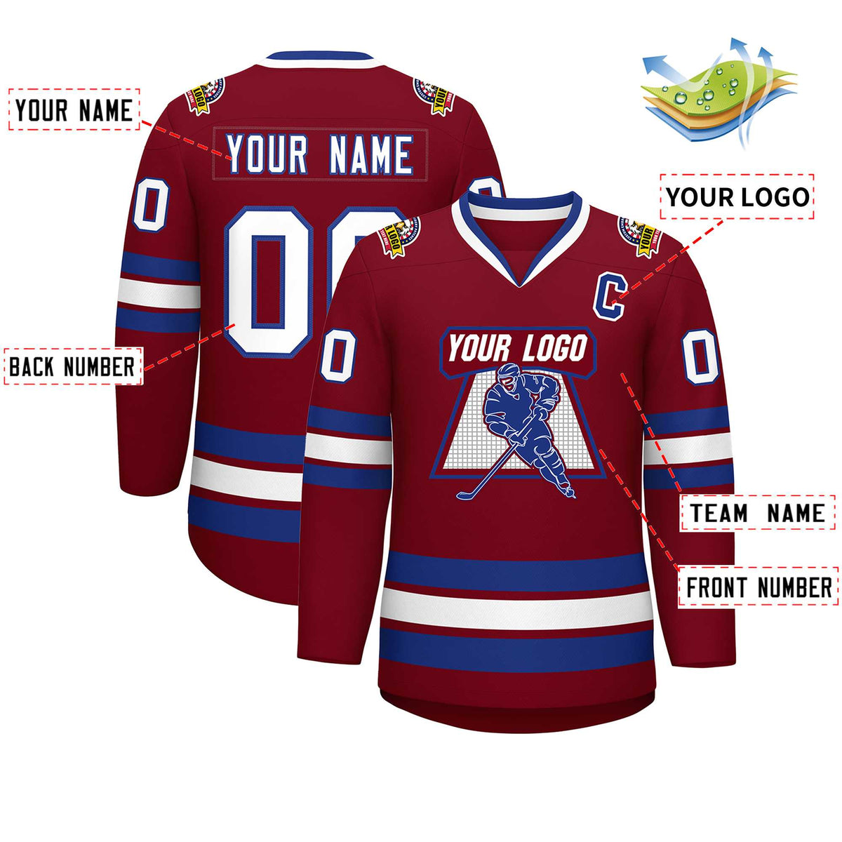 Custom Crimson White-Royal Classic Style Hockey Jersey
