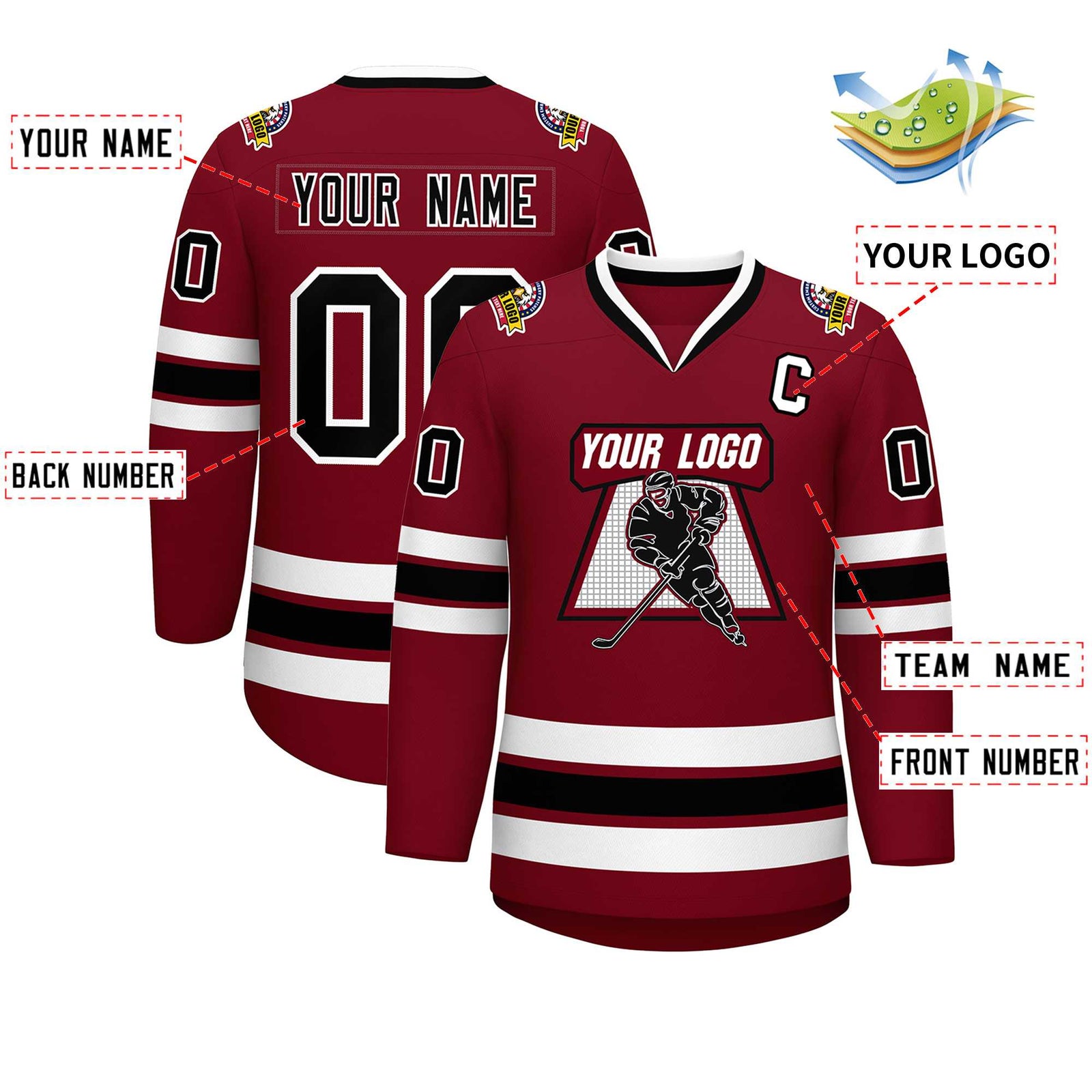 Custom Crimson Black-White Classic Style Hockey Jersey