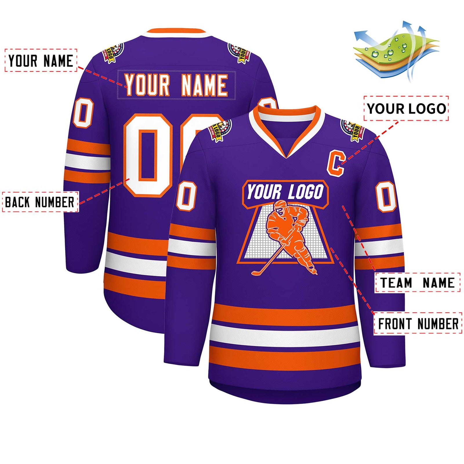 Custom Purple White-Orange Classic Style Hockey Jersey