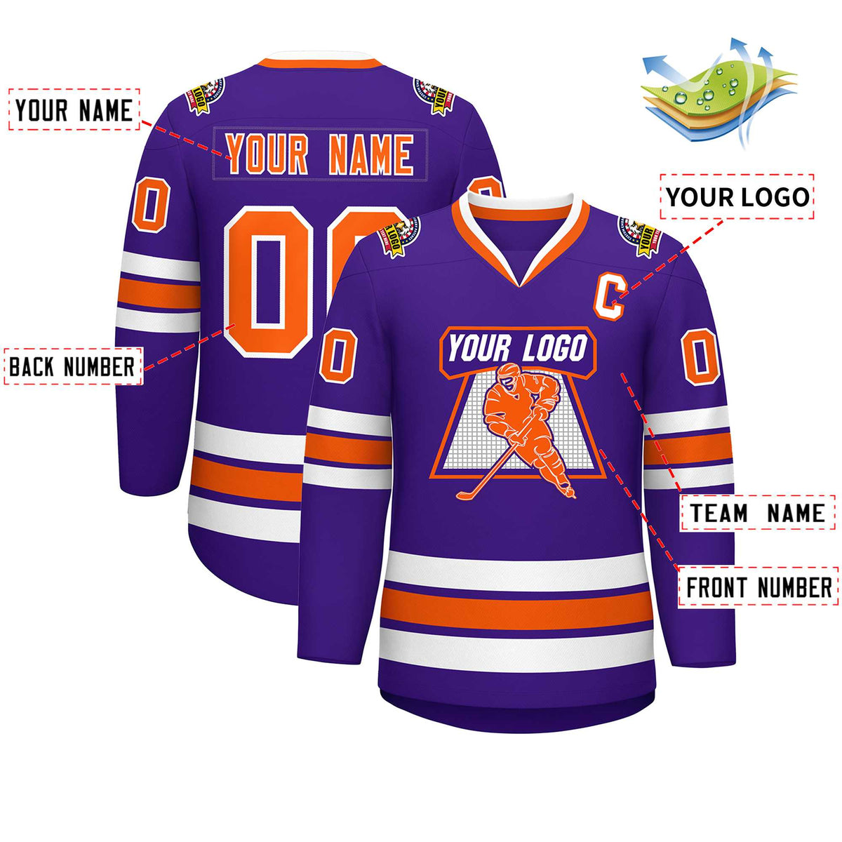 Custom Purple Orange-White Classic Style Hockey Jersey