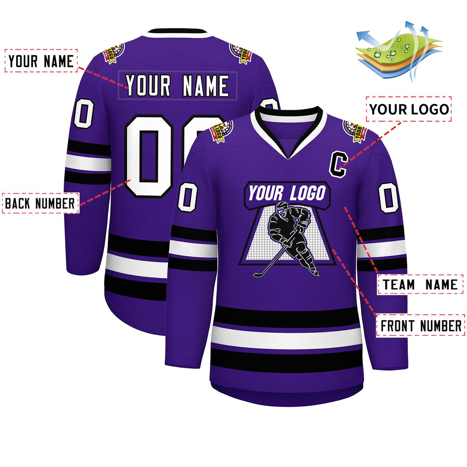 Custom Purple White-Black Classic Style Hockey Jersey