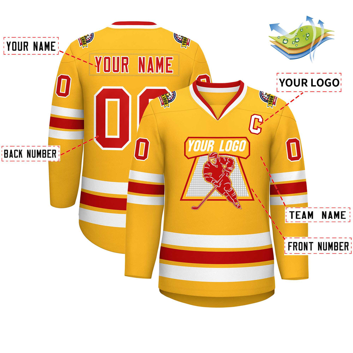 Custom Gold Red-White Classic Style Hockey Jersey
