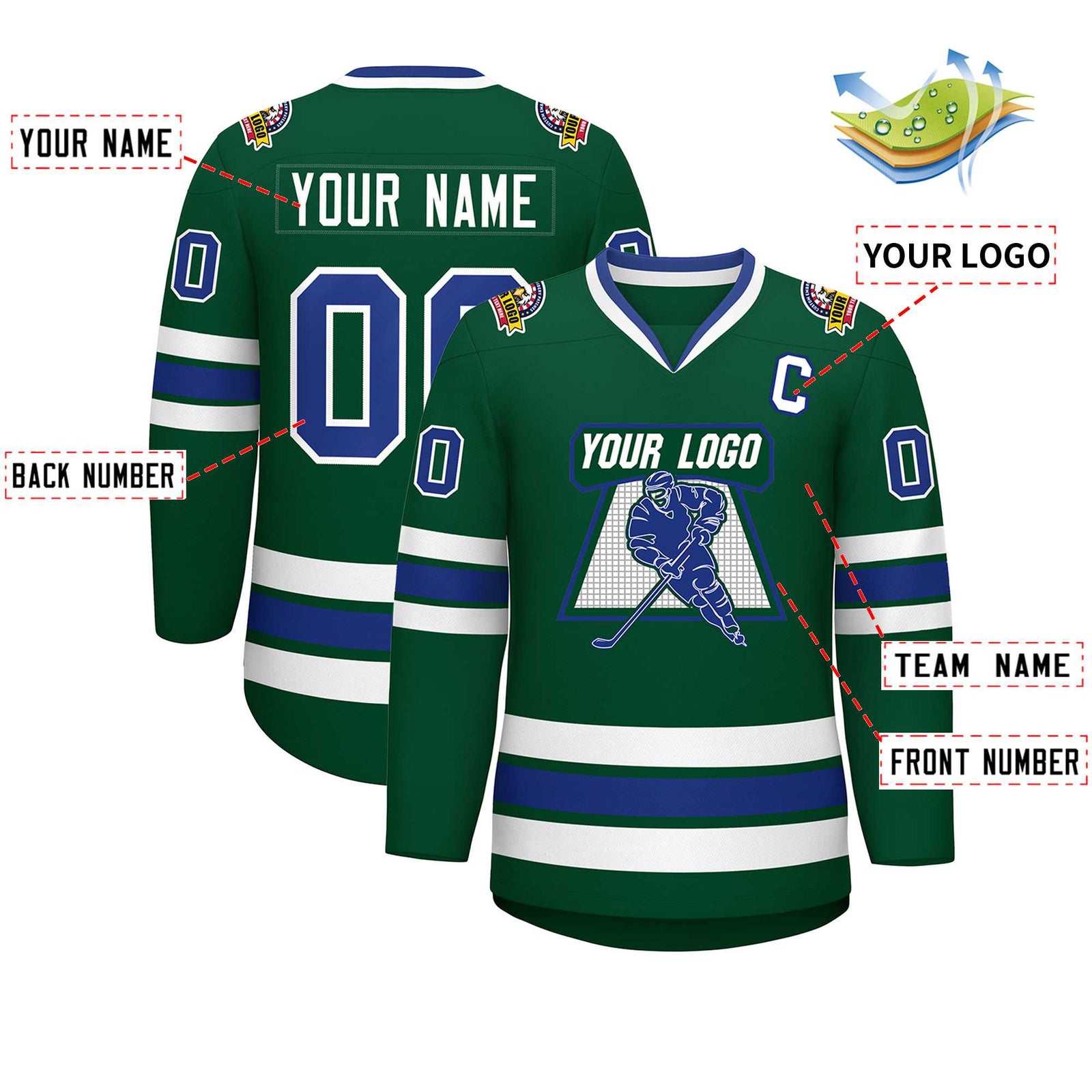 Custom Green Royal-White Classic Style Hockey Jersey
