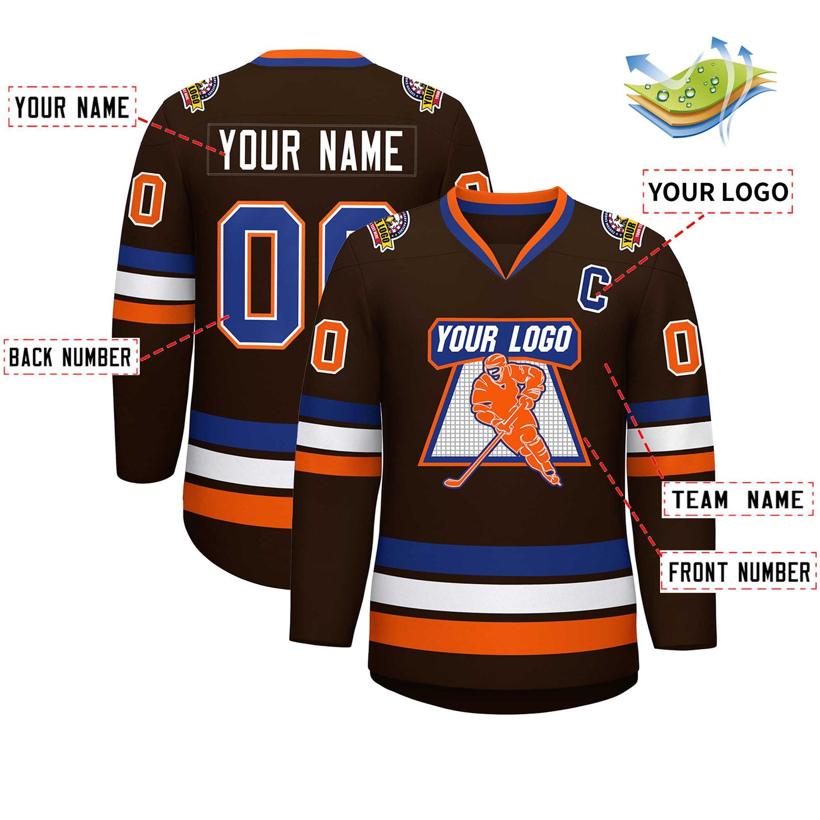 Custom Brown Royal White-Orange Classic Style Hockey Jersey