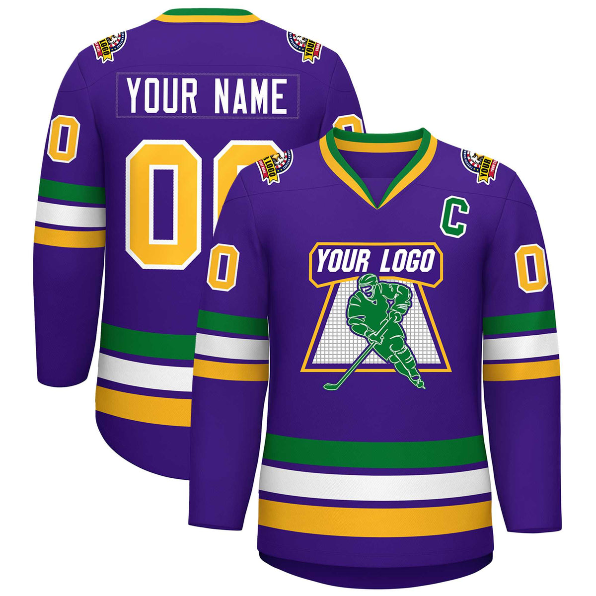 Custom Purple Gold-White Classic Style Hockey Jersey
