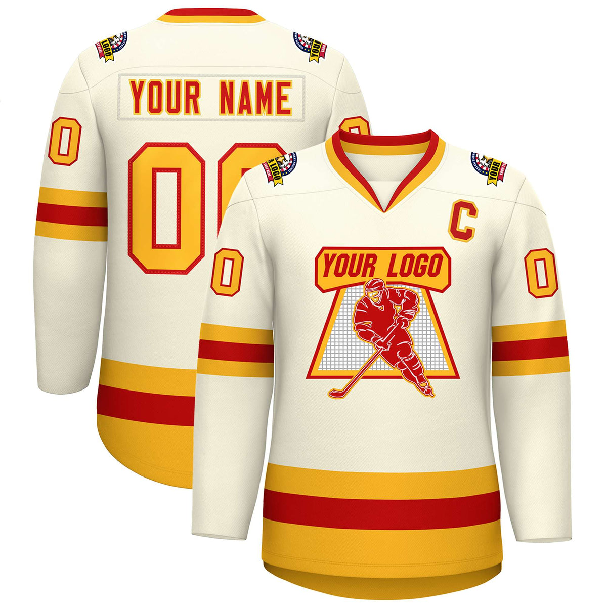 Custom Khaki Red-Gold Classic Style Hockey Jersey