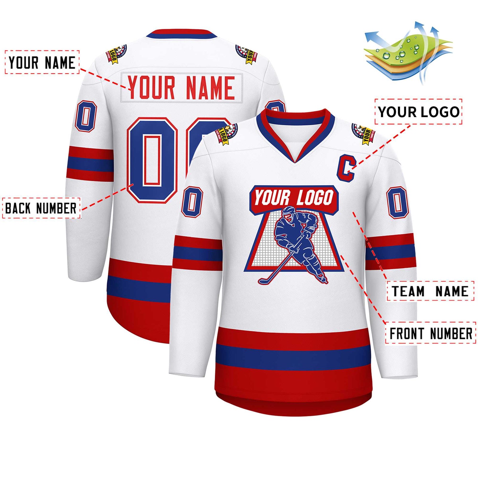 Custom White Royal White-Red Classic Style Hockey Jersey