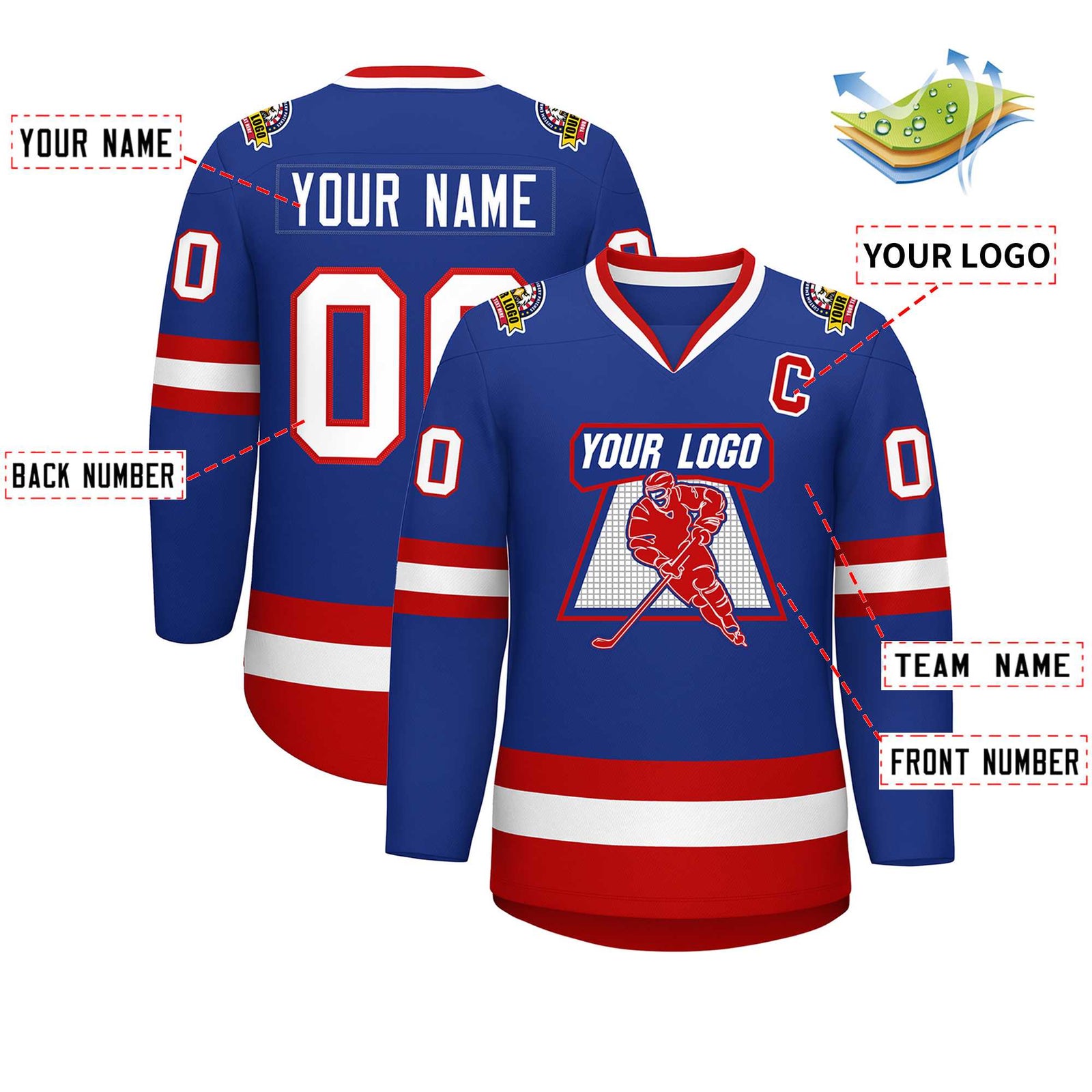 Custom Royal White-Red Classic Style Hockey Jersey