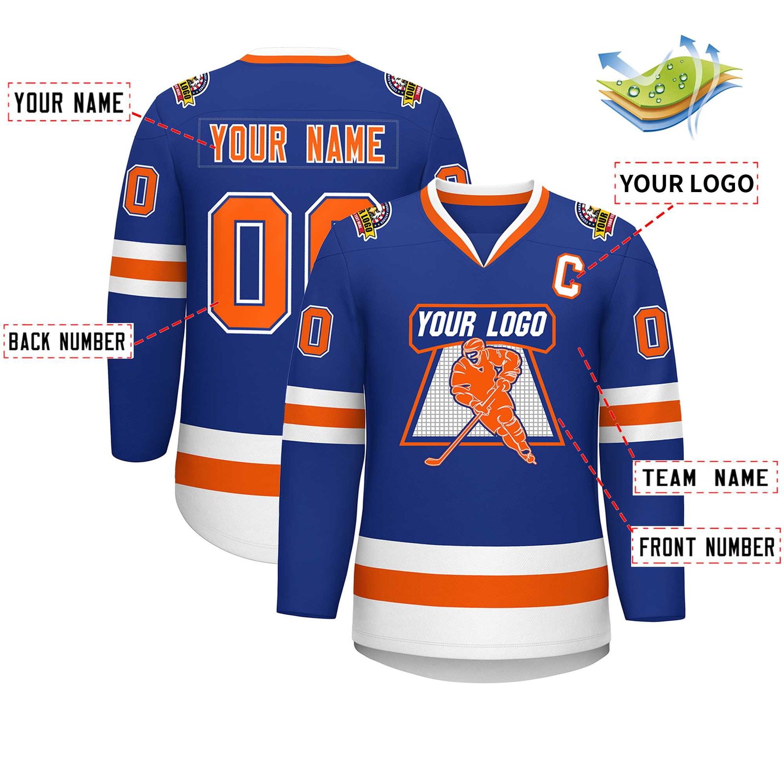 Custom Royal Orange Royal-White Classic Style Hockey Jersey