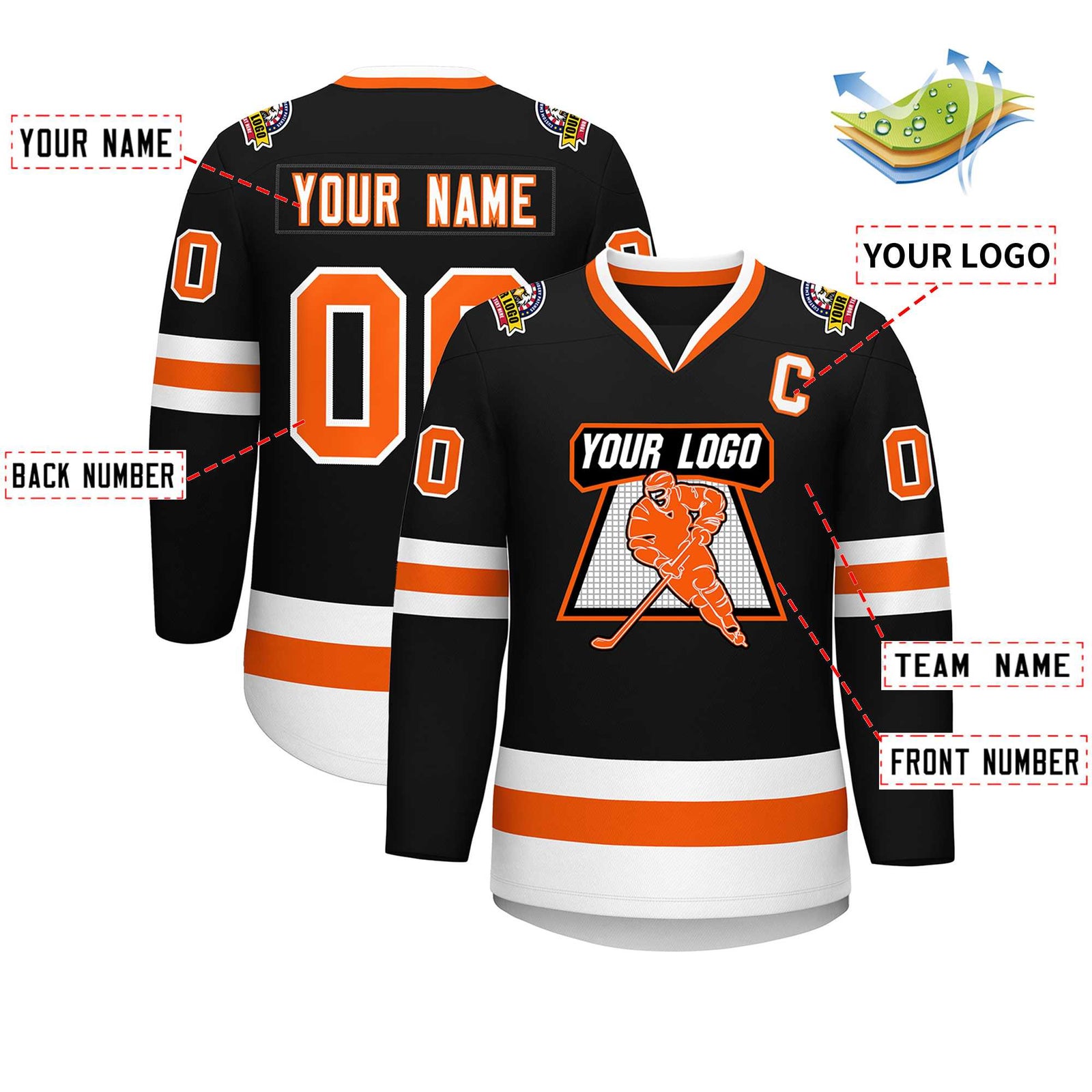 Custom Black Orange-White Classic Style Hockey Jersey