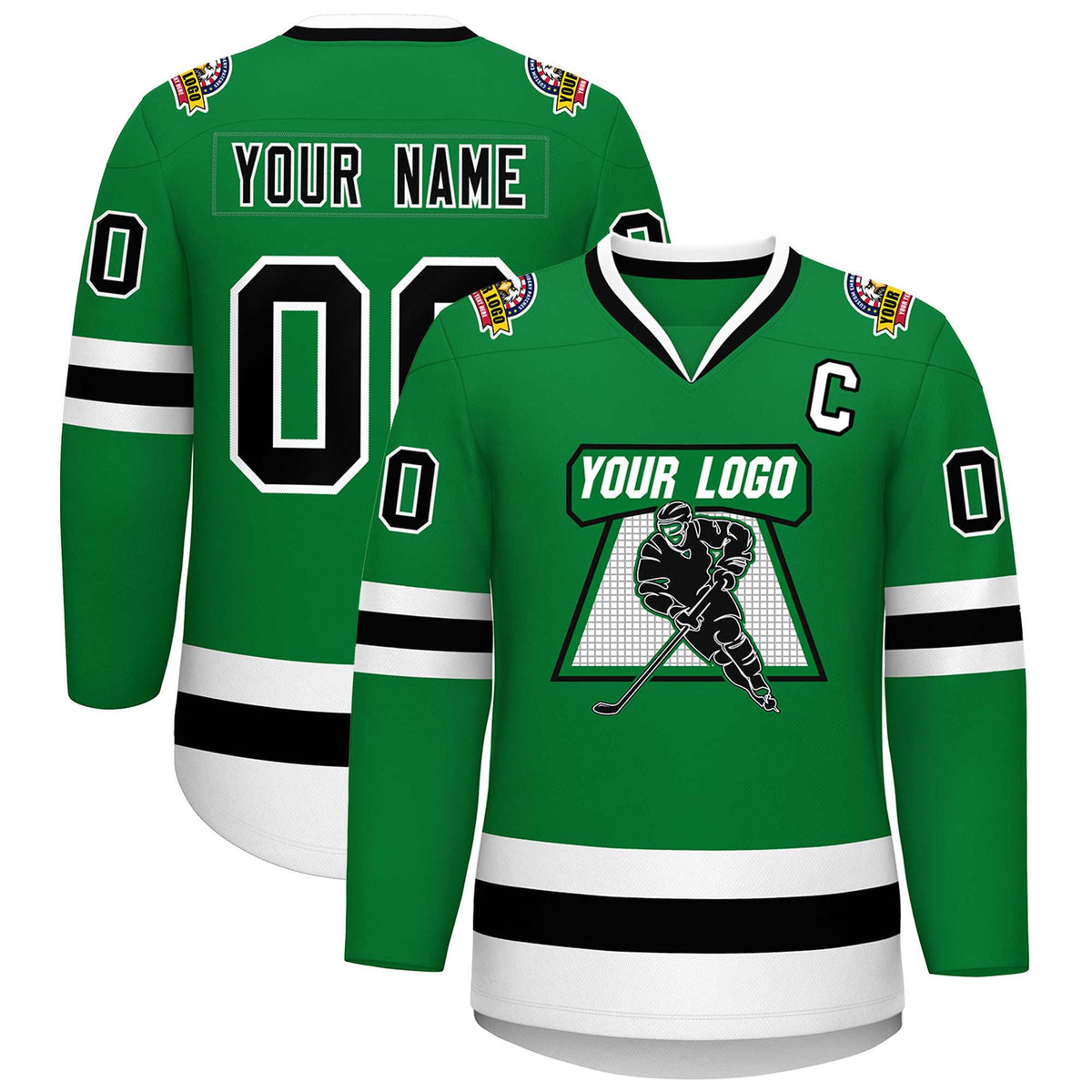 Custom Kelly Green Black-White Classic Style Hockey Jersey
