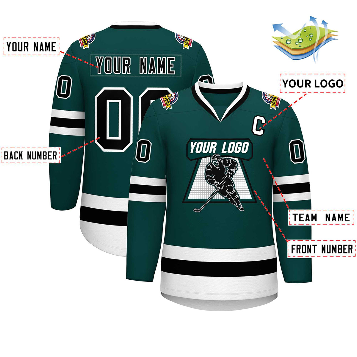 Custom Midnight Green Black-White Classic Style Hockey Jersey