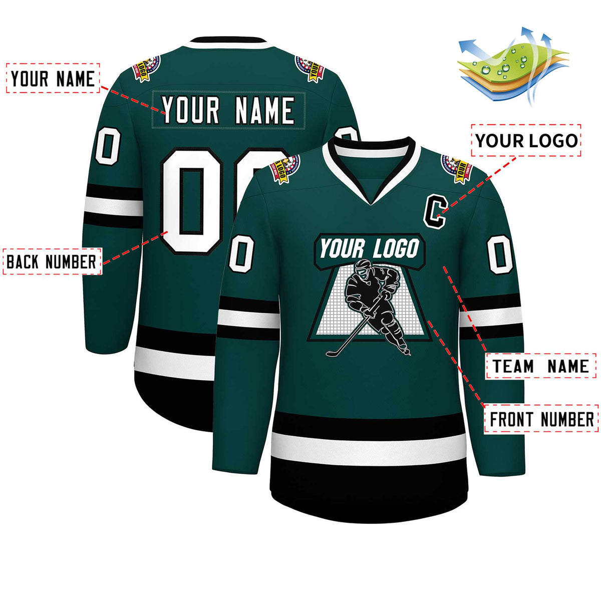 Custom Midnight Green White-Black Classic Style Hockey Jersey