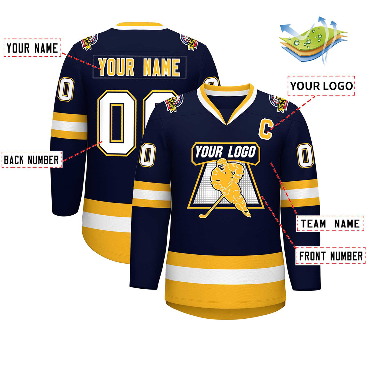 Custom Navy White Navy-Gold Classic Style Hockey Jersey