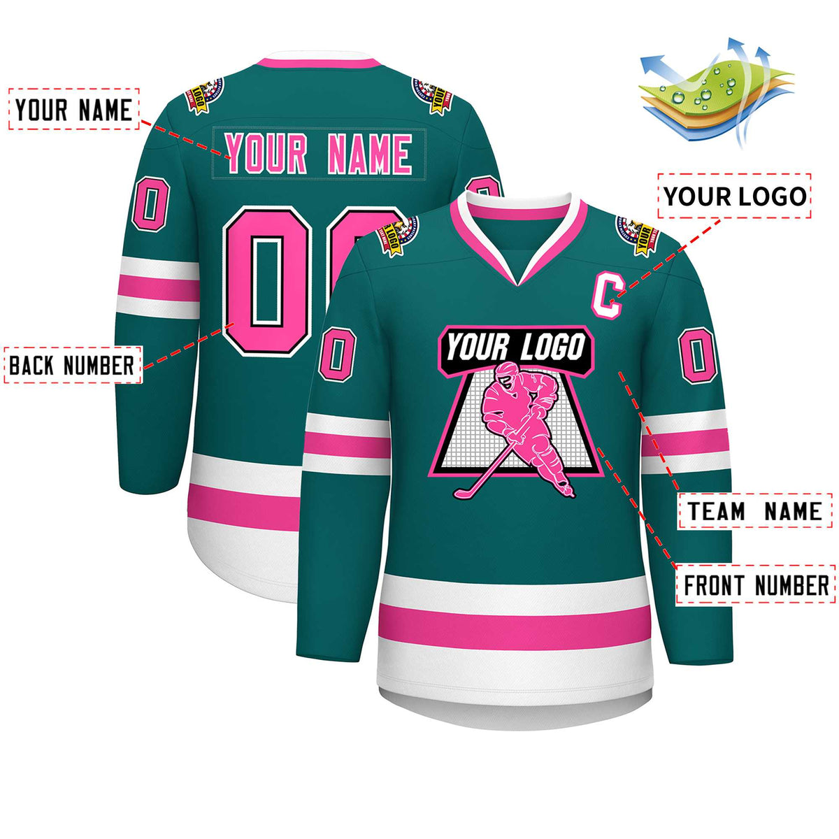 Custom Teal Pink Black-White Classic Style Hockey Jersey