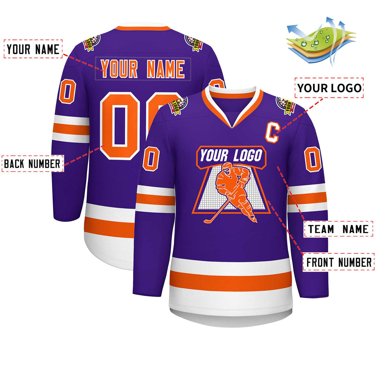 Custom Purple Orange-White Classic Style Hockey Jersey