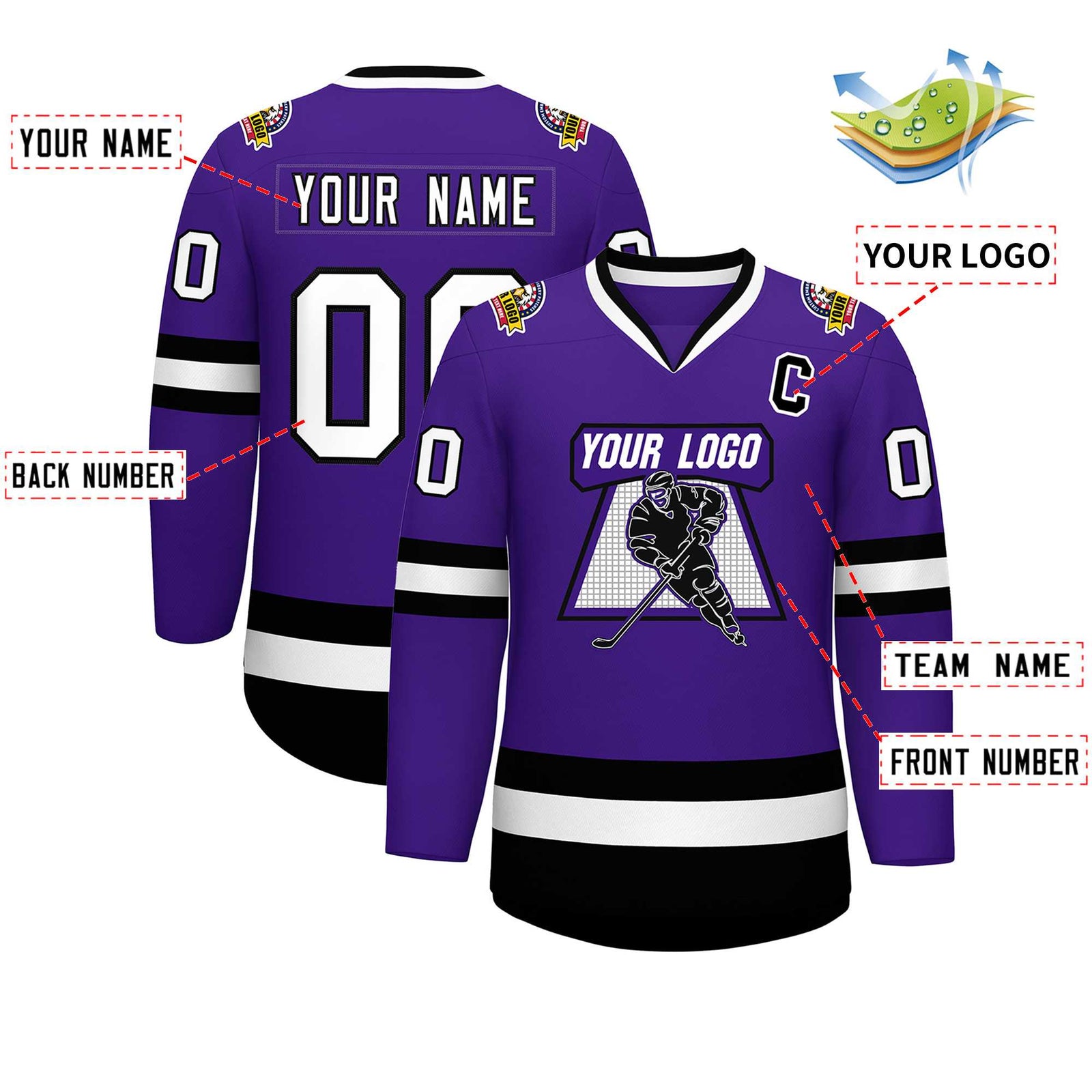 Custom Purple White-Black Classic Style Hockey Jersey