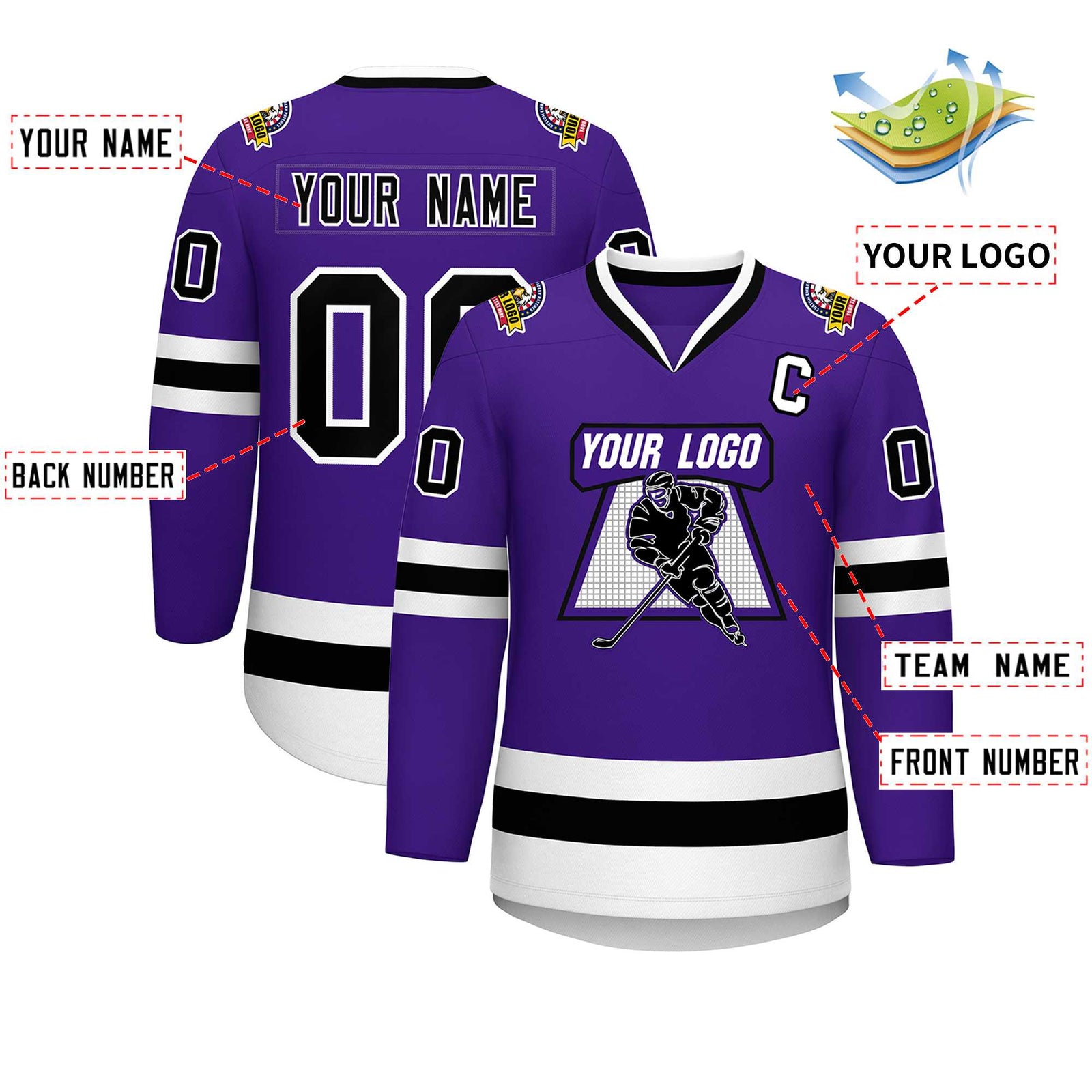 Custom Purple Black-White Classic Style Hockey Jersey