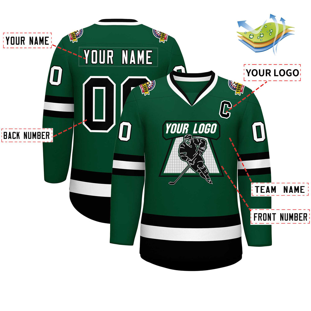 Custom Green Black-White Classic Style Hockey Jersey
