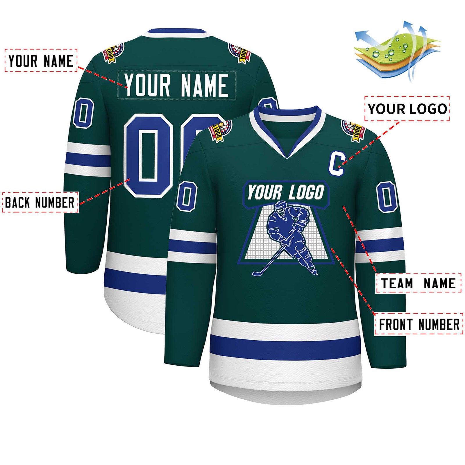 Custom Midnight Green Royal-White Classic Style Hockey Jersey