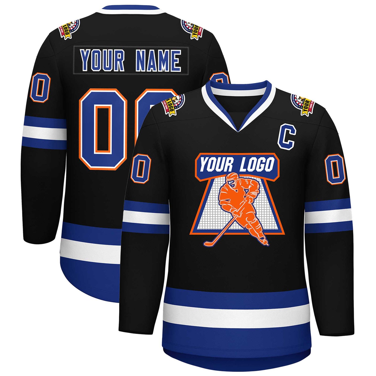 Custom Black Royal White-Orange Classic Style Hockey Jersey