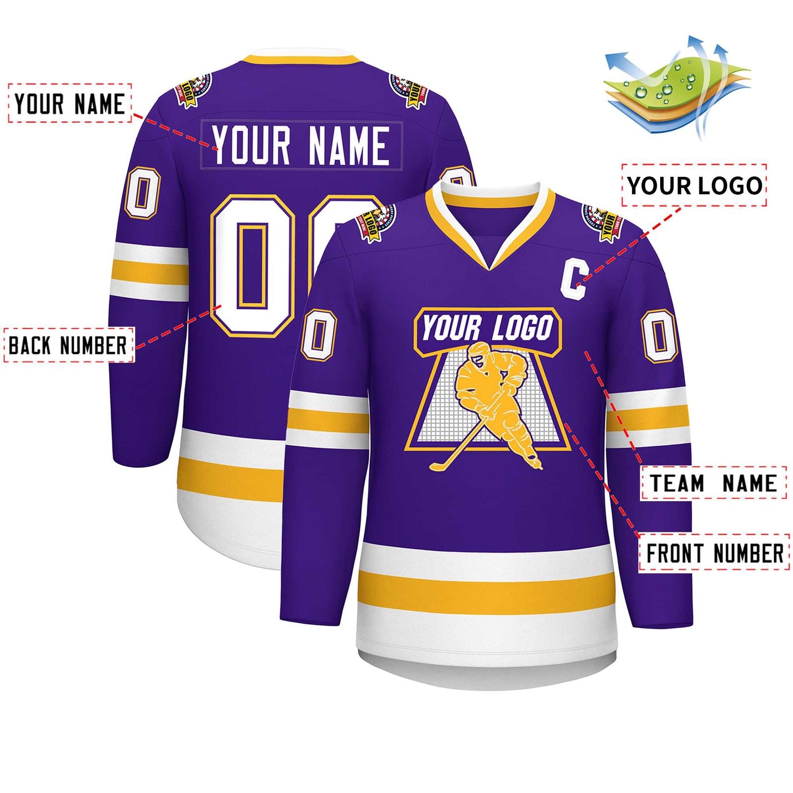 Custom Purple White Purple-Gold Classic Style Hockey Jersey