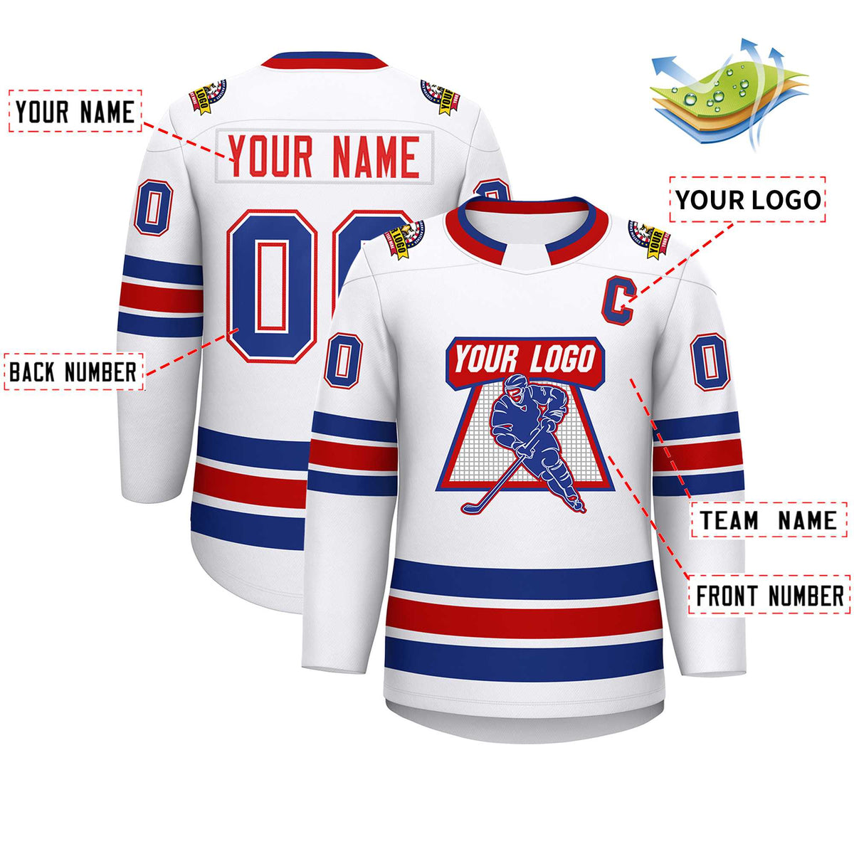 Custom White Red White-Royal Classic Style Hockey Jersey