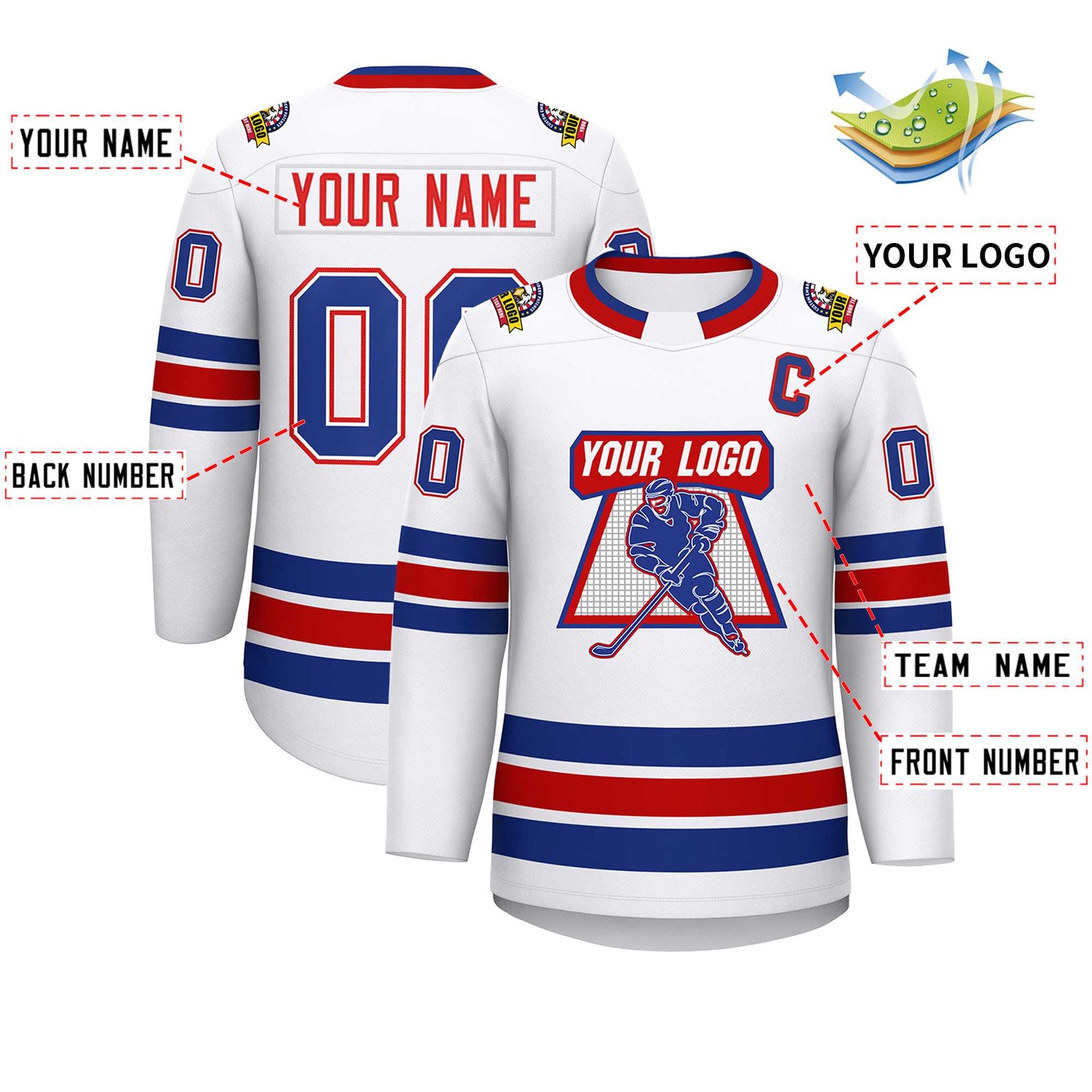 Custom White Red White-Royal Classic Style Hockey Jersey