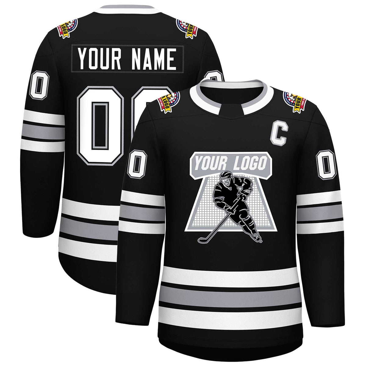 Custom Black White Black-Gray Classic Style Hockey Jersey
