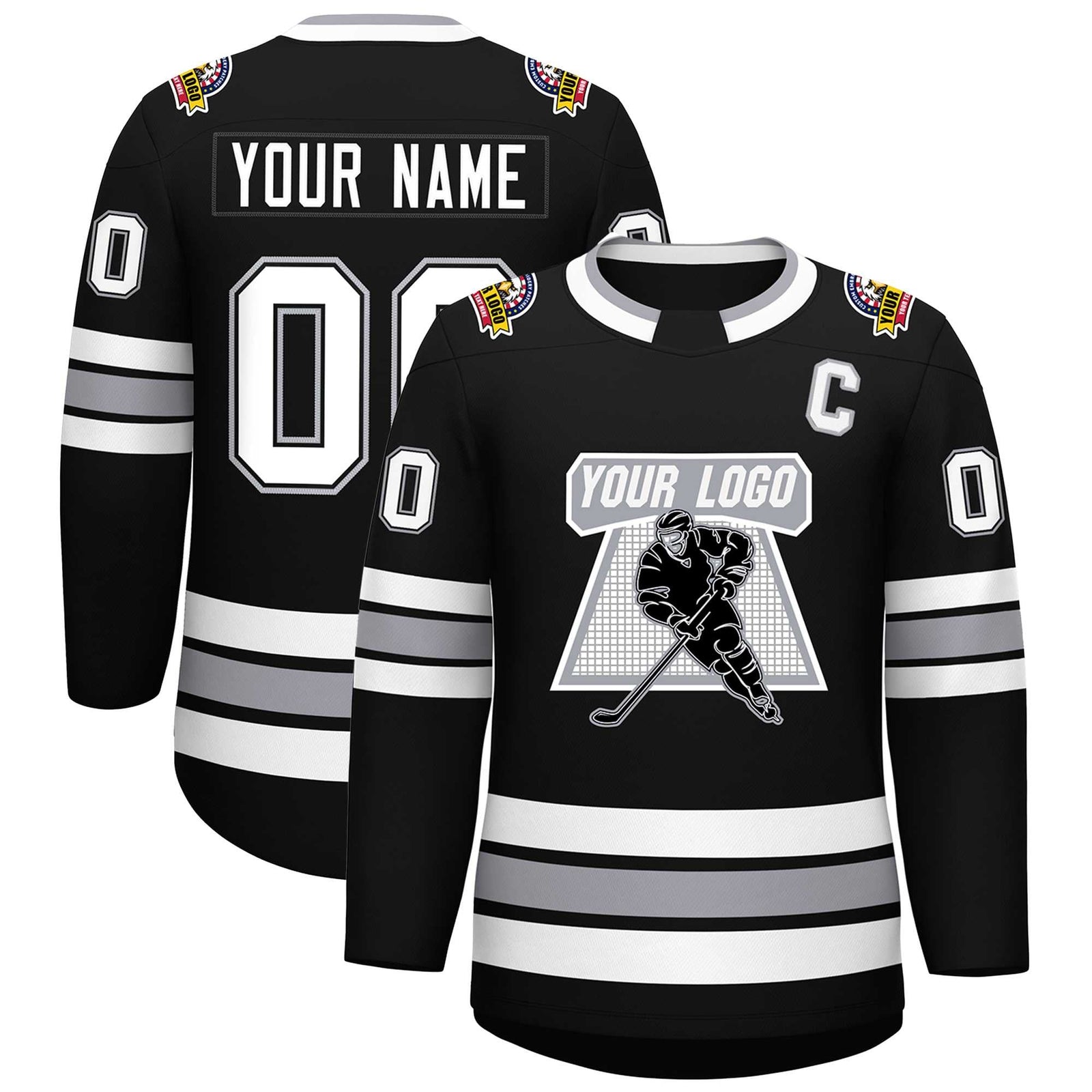 Custom Black White Black-Gray Classic Style Hockey Jersey