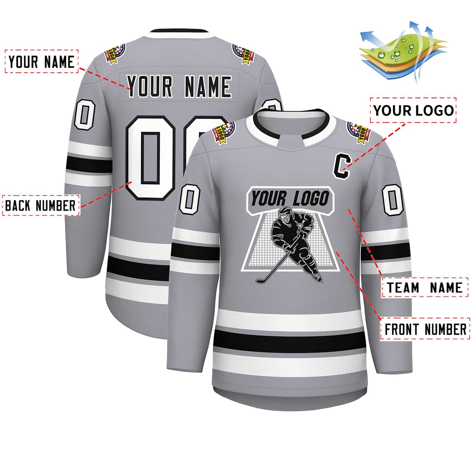 Custom Gray Black White-Black Classic Style Hockey Jersey