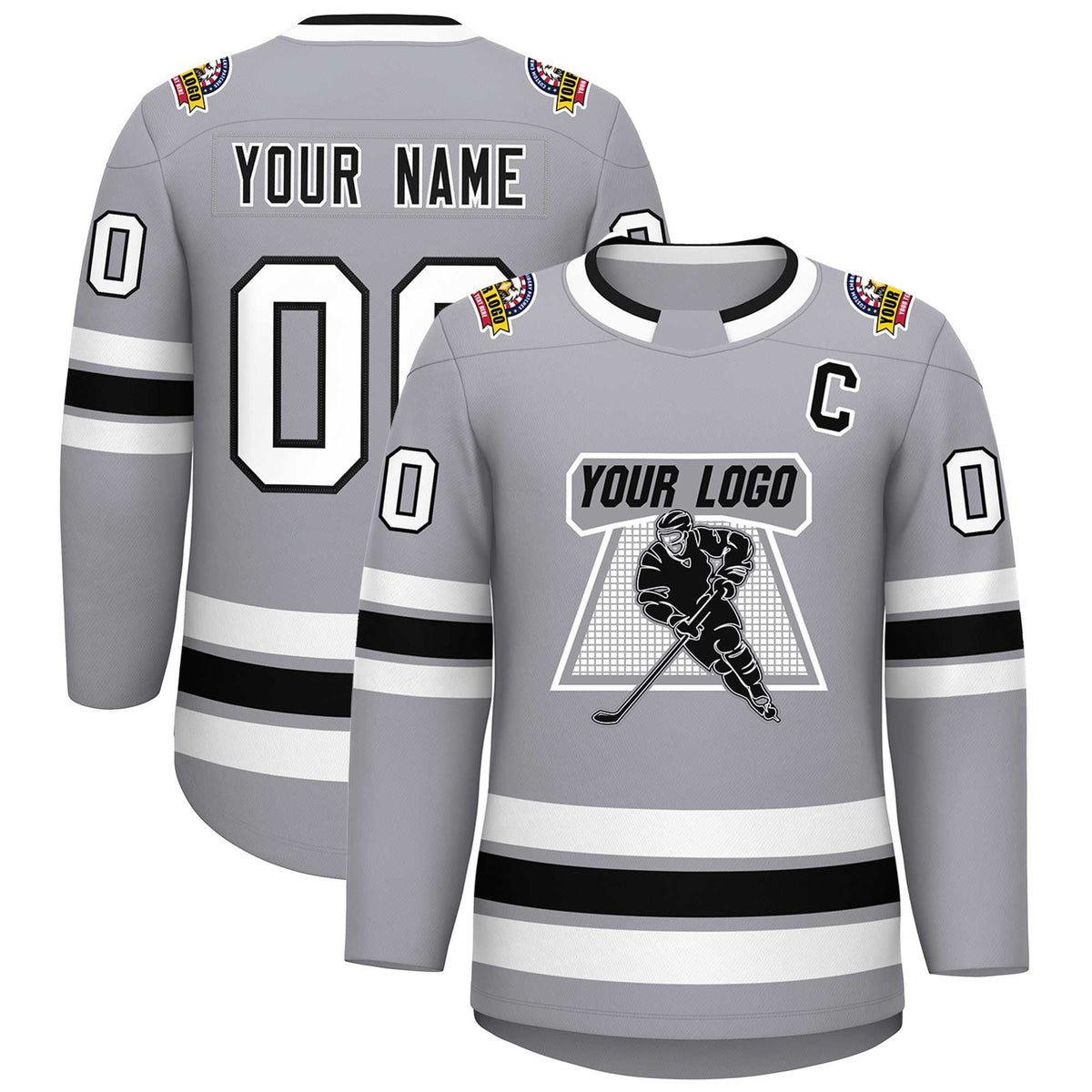 Custom Gray Black White-Black Classic Style Hockey Jersey
