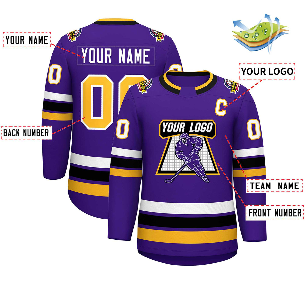 Custom Purple Gold-White Classic Style Hockey Jersey