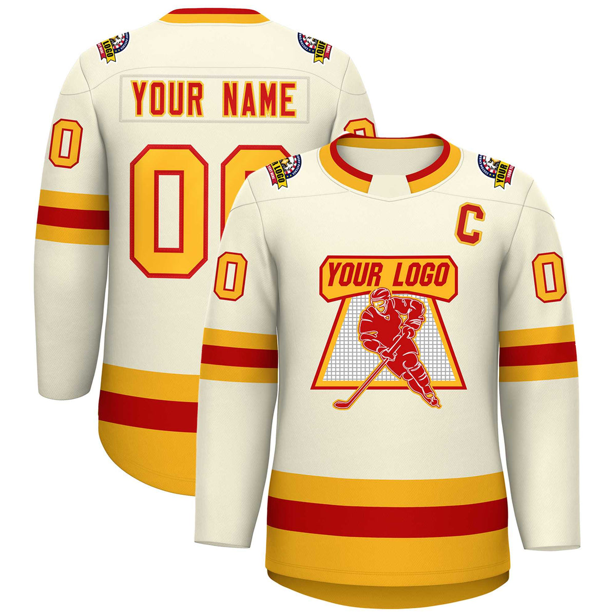 Custom Khaki Red-Gold Classic Style Hockey Jersey