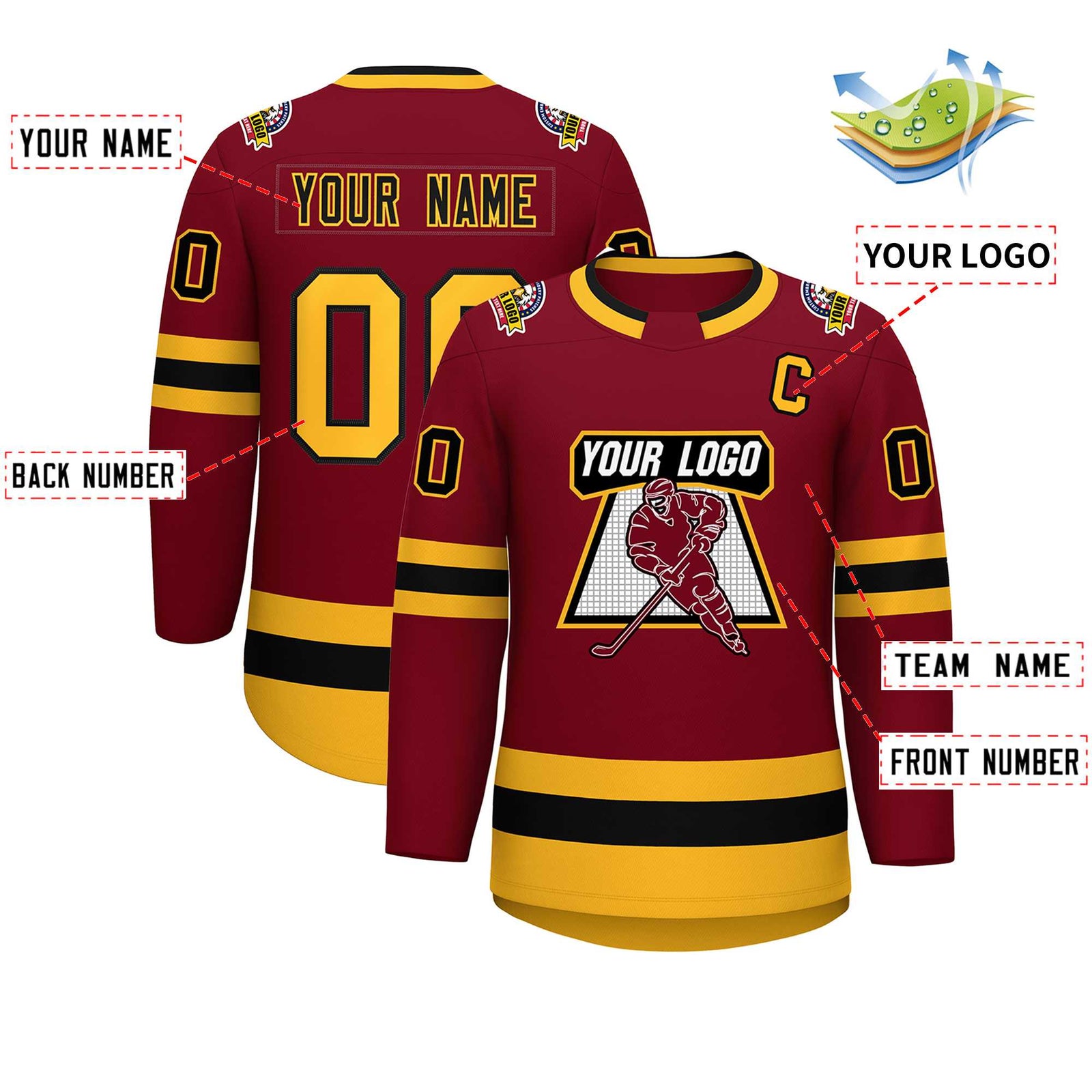 Custom Crimson Black-Gold Classic Style Hockey Jersey
