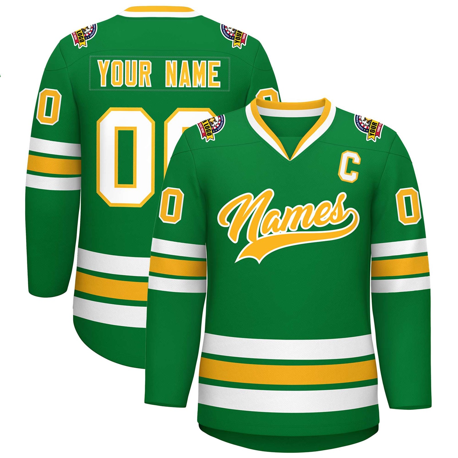 Custom Kelly Green Gold-White Classic Style Hockey Jersey