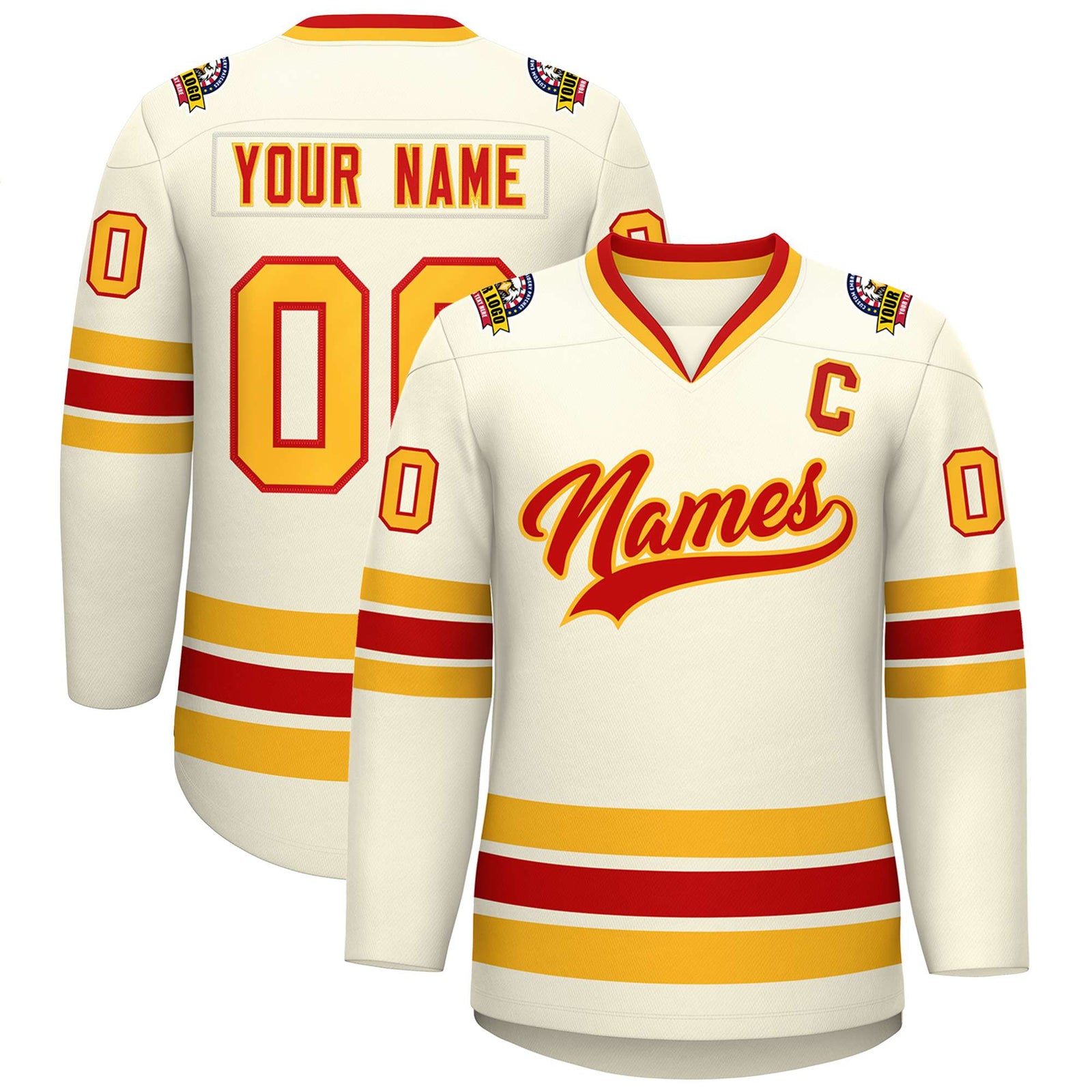 Custom Khaki Red-Gold Classic Style Hockey Jersey
