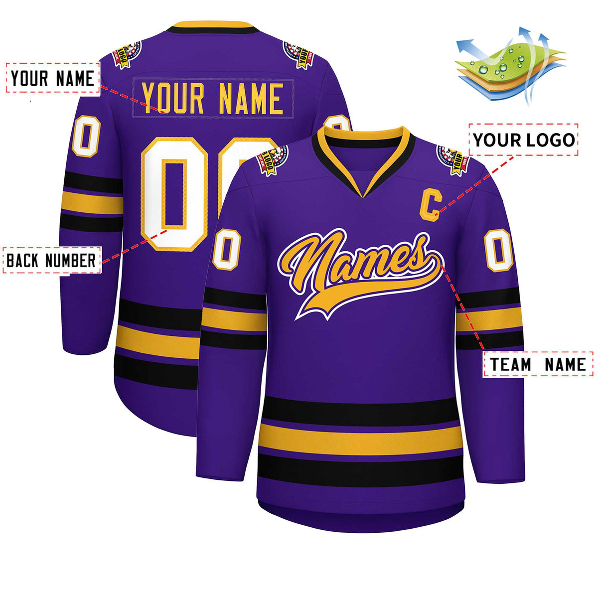 Custom Purple Gold Purple-White Classic Style Hockey Jersey