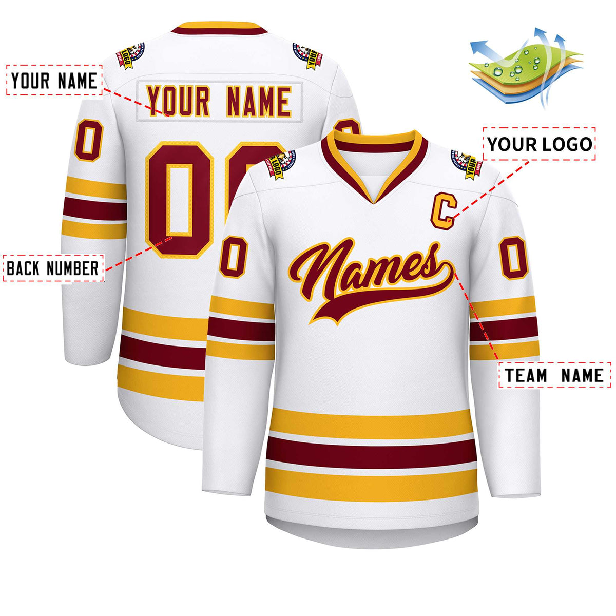 Custom White Crimson-Gold Classic Style Hockey Jersey