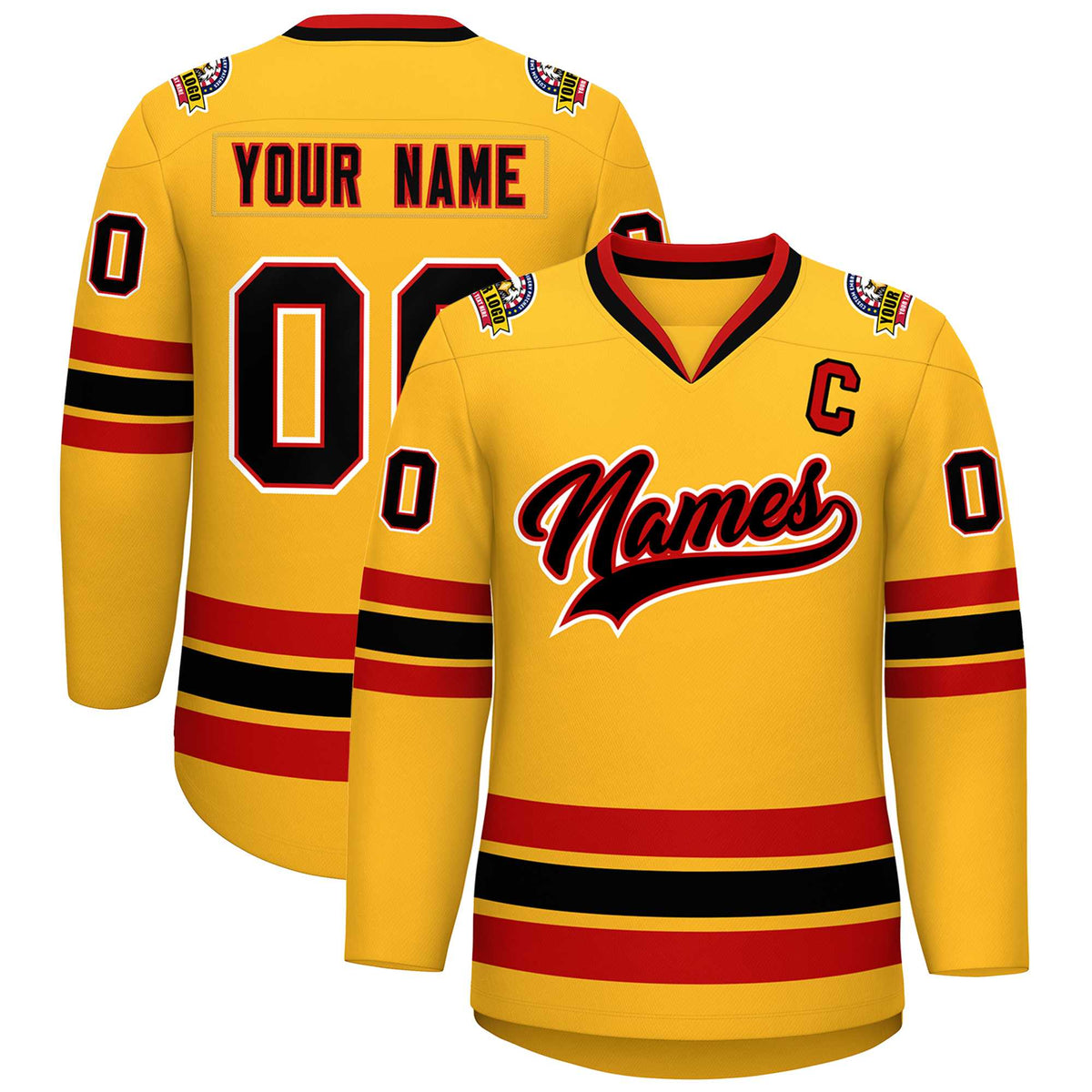 Custom Gold Black Red-White Classic Style Hockey Jersey