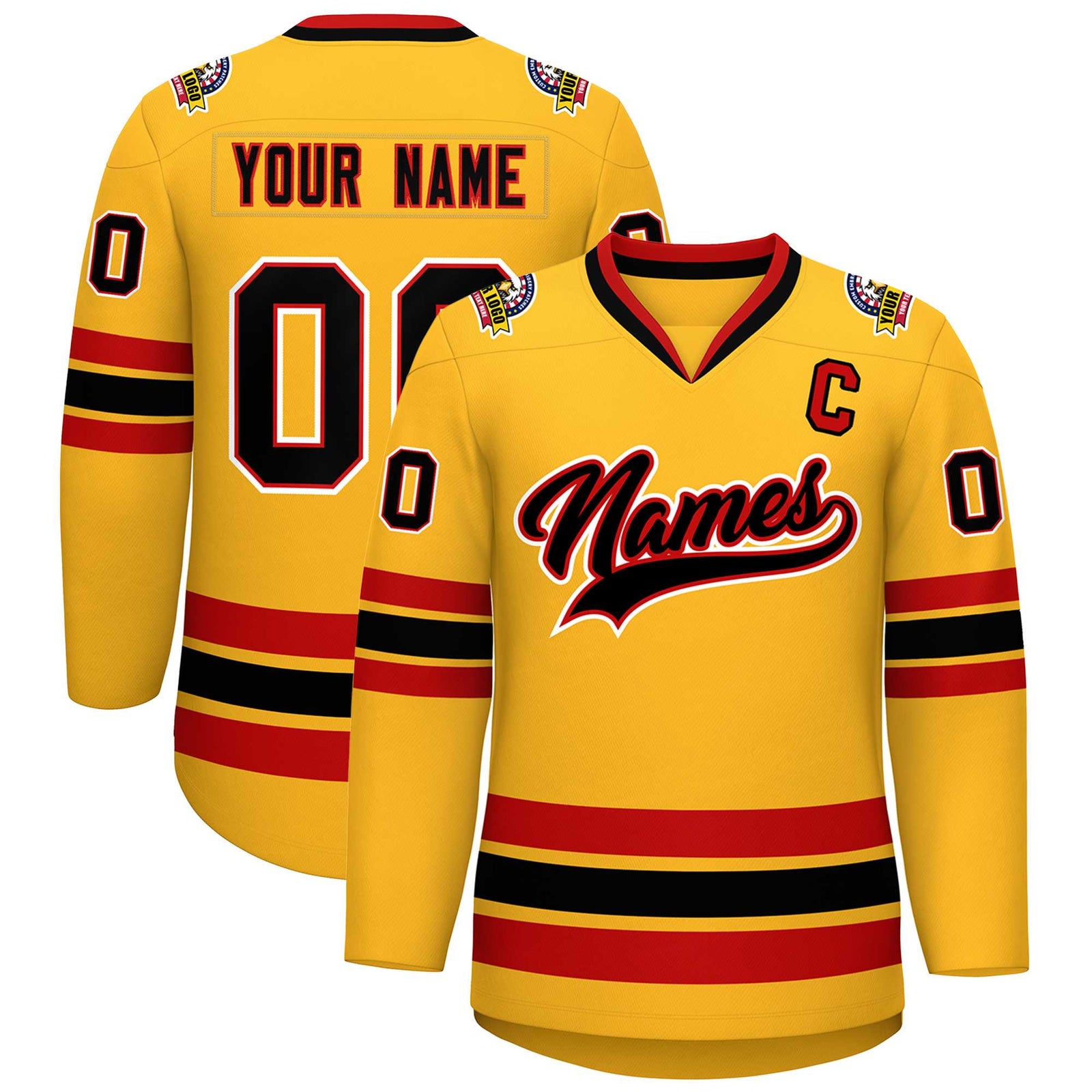 Custom Gold Black Red-White Classic Style Hockey Jersey
