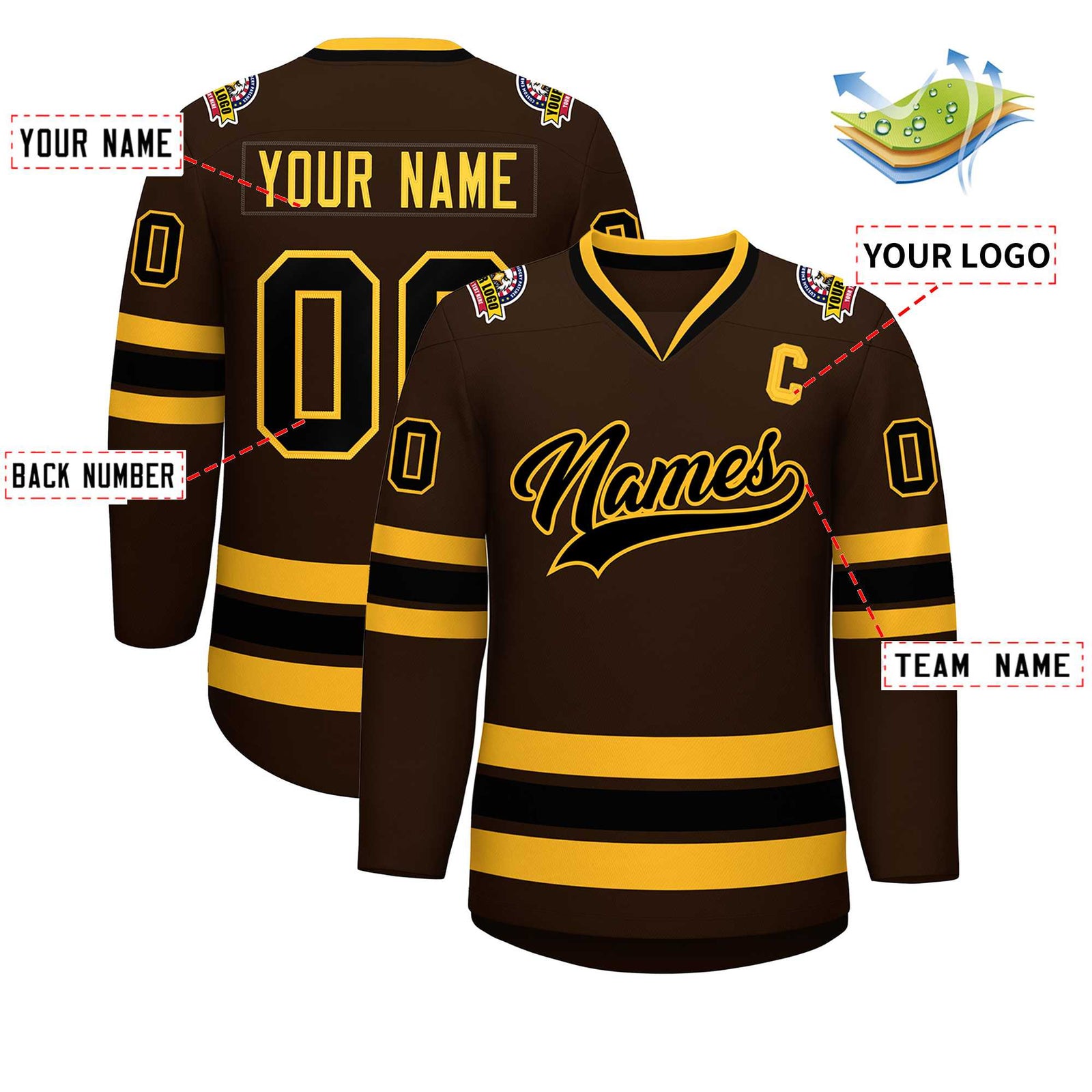 Custom Brown Black-Gold Classic Style Hockey Jersey