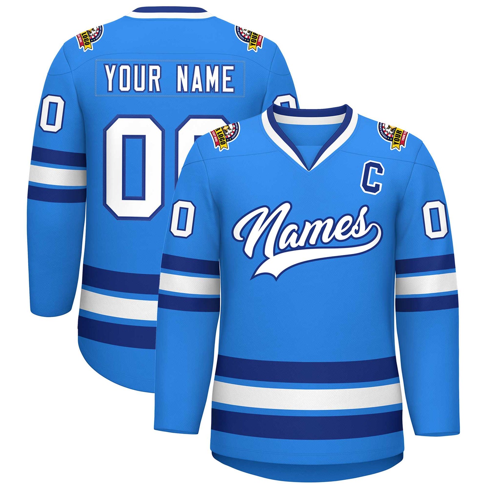 Custom Powder Blue White-Royal Classic Style Hockey Jersey