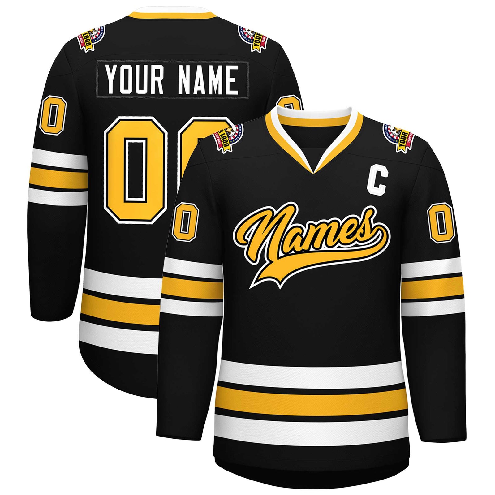 Custom Black Gold Black-White Classic Style Hockey Jersey